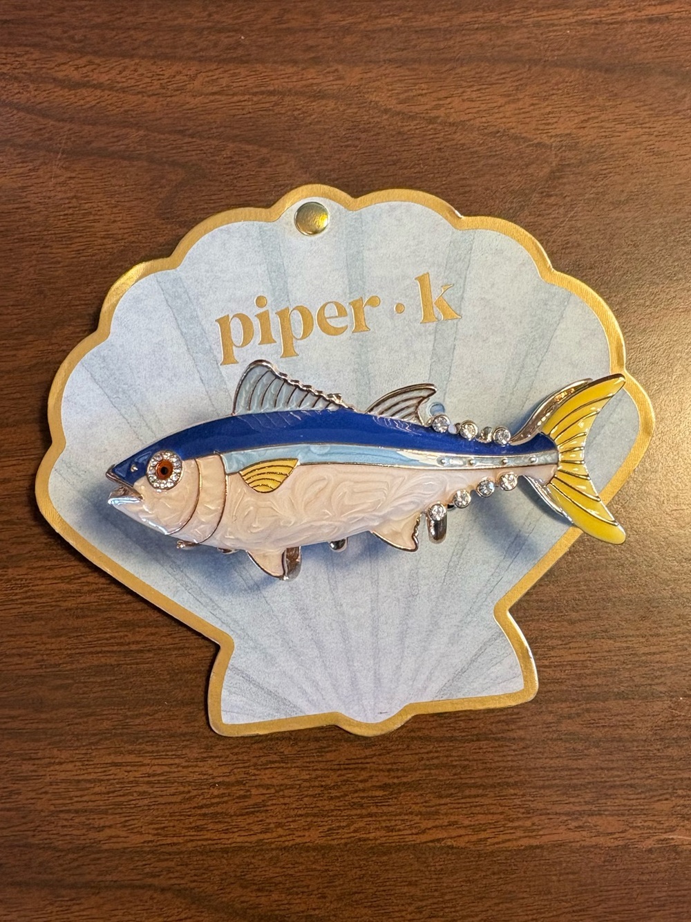 Piper K Enamel Rhinestone Tuna Fish Hair Clip Clamp Blue Yellow NWT